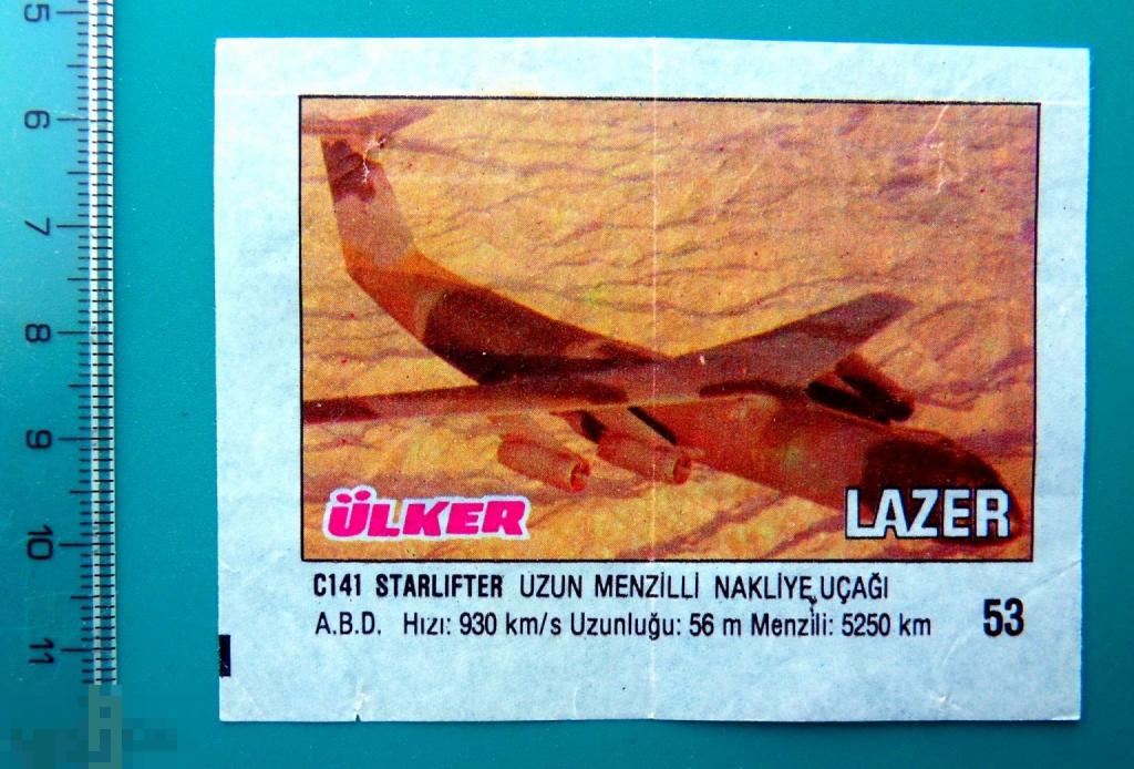 вкладыши ULKER LAZER большой №53 --- 1 штука --- cS (10) --- военная техника АВИАЦИЯ самолет