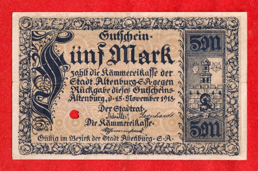 Германия, Альтенбург Altenburg, ВОЕННЫЙ ВЫПУСК - КРИГСГЕЛЬД, 5 марок, 1918, C № 37890, РЕДКИЕ
