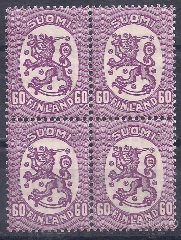 Россия, Великое княжество Финляндское, 1917-1923, 60 пенни, кварт блок, чистая.  (Ч-29).
