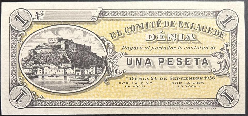 Испания 1 песета 1936 год ПРЕСС/UNC