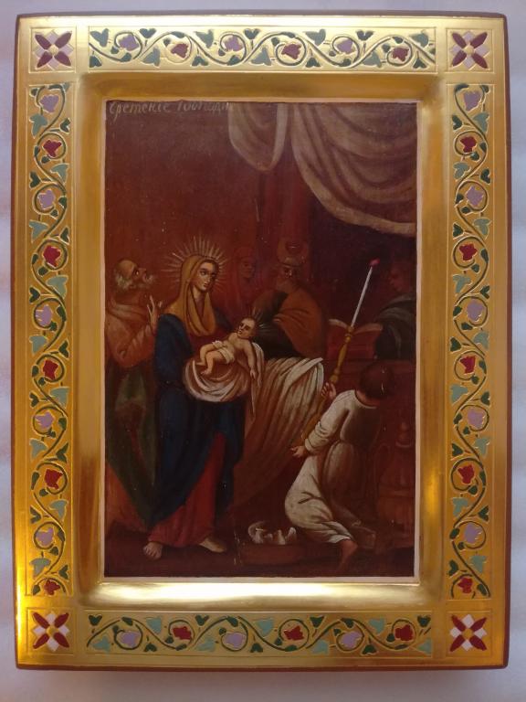 СТАРАЯ ИКОНА СРЕТЕНИЕ ГОСПОДНЕ  19 ВЕК СУСАЛКА  КОВЧЕГ