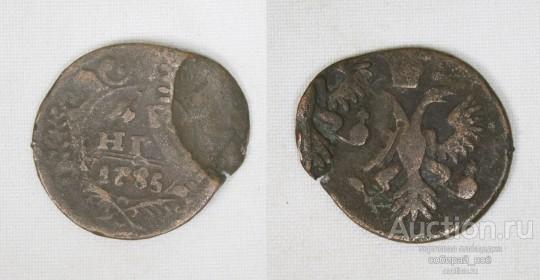 Монета Анны Иоанновны   Денга 1735? года, двойной удар, брак (36)