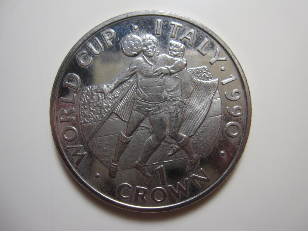 ГИБРАЛТАР 1 крона 1990 Чемпионат мира по футболу, мяч вверху UNC!