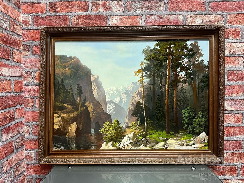 Картина "Горный пейзаж". Холст, масло, деревянная рама