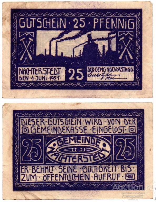 Банкнота 25 пфеннигов 1921 года, Германия (Нахтерштедт, нотгельды)