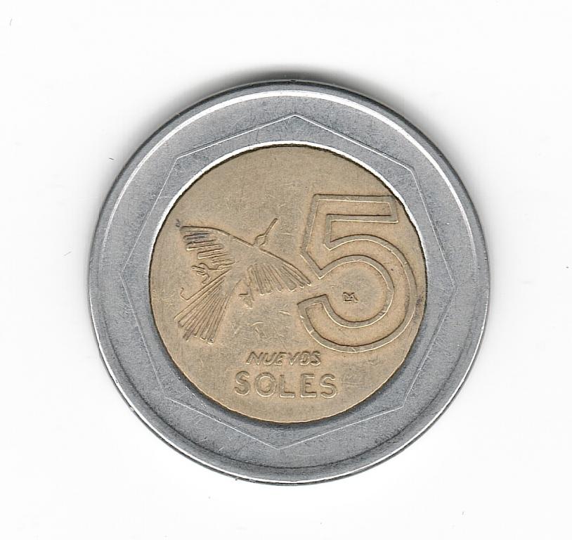Перу 5 новых соль 2007 биметалл наска