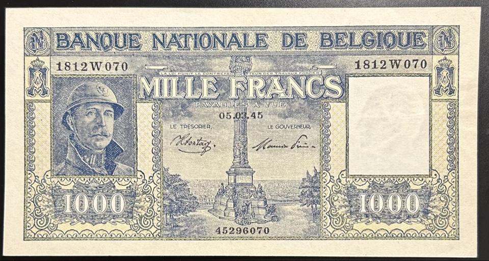 Бельгия 1000 франков 10.03.1945 год аUNC