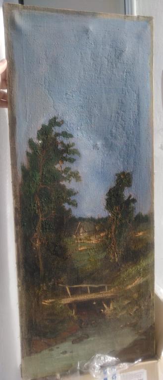 картина Домик в деревне, 40 см х 80 см , НХ, царская Россия