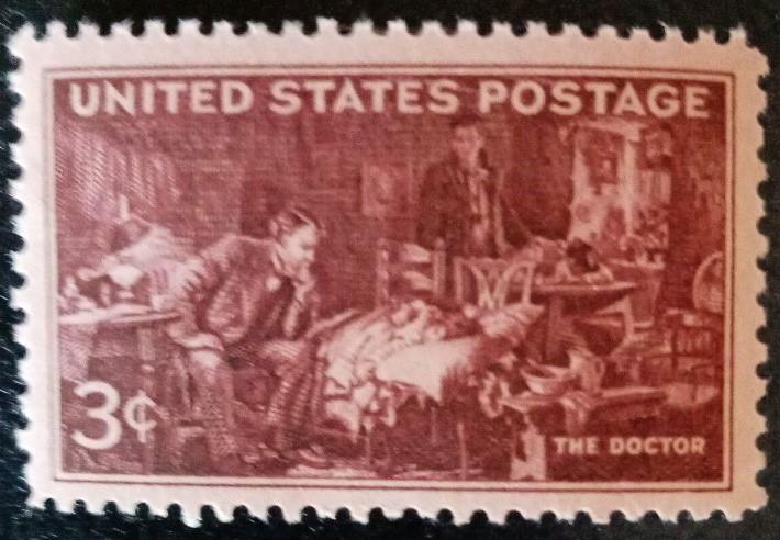 1947 г. США. Живопись. 3 цента. Сэмюэль Люк Филдс. Доктор. **