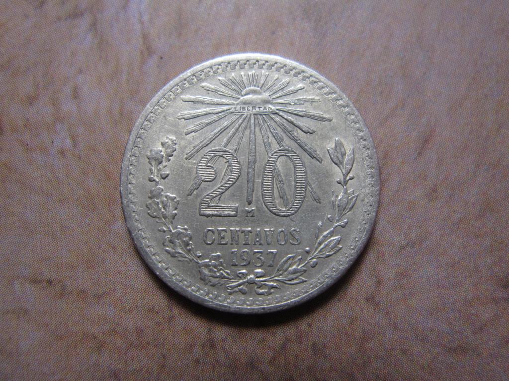 МЕКСИКА 20 сентаво 1937 СЕРЕБРО UNC!