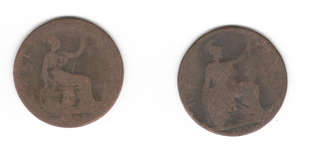 Англия Великобритания 1/2 пенни 1899 1892 две монеты Виктория бронза