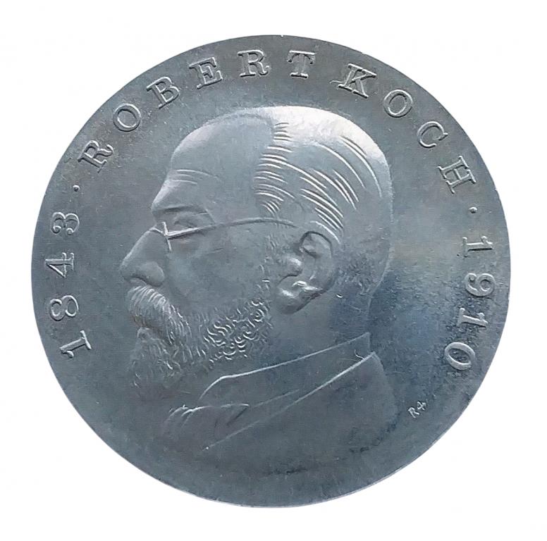 КМ19.1 ГДР 5 марок 1968  Роберт Кох, 1848-1910 Cu-Ni
