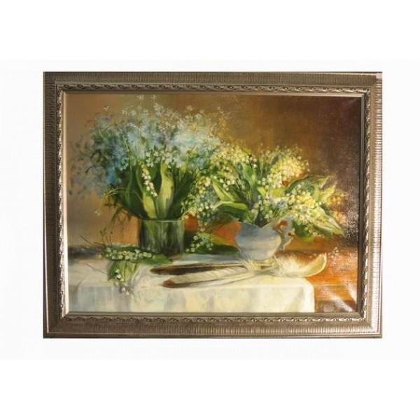 Весенний натюрморт маслом с ландышами и незабудками