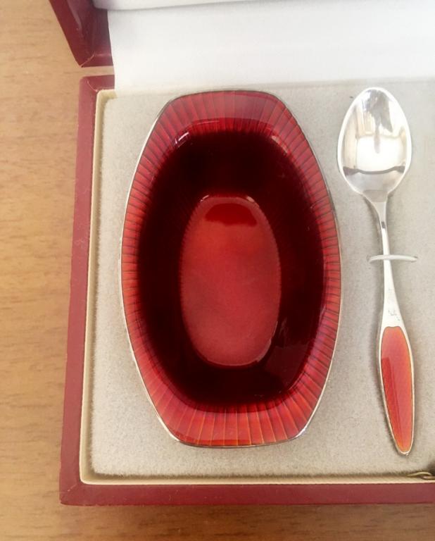 Солонка серебро  925 Red cherry эмаль Дания