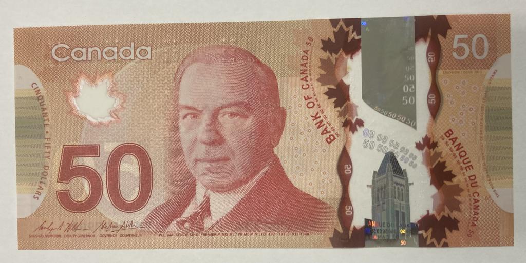 Канада - 50 долларов 2012 г.,  P 109b ( Wilkins & Poloz) ,  UNC