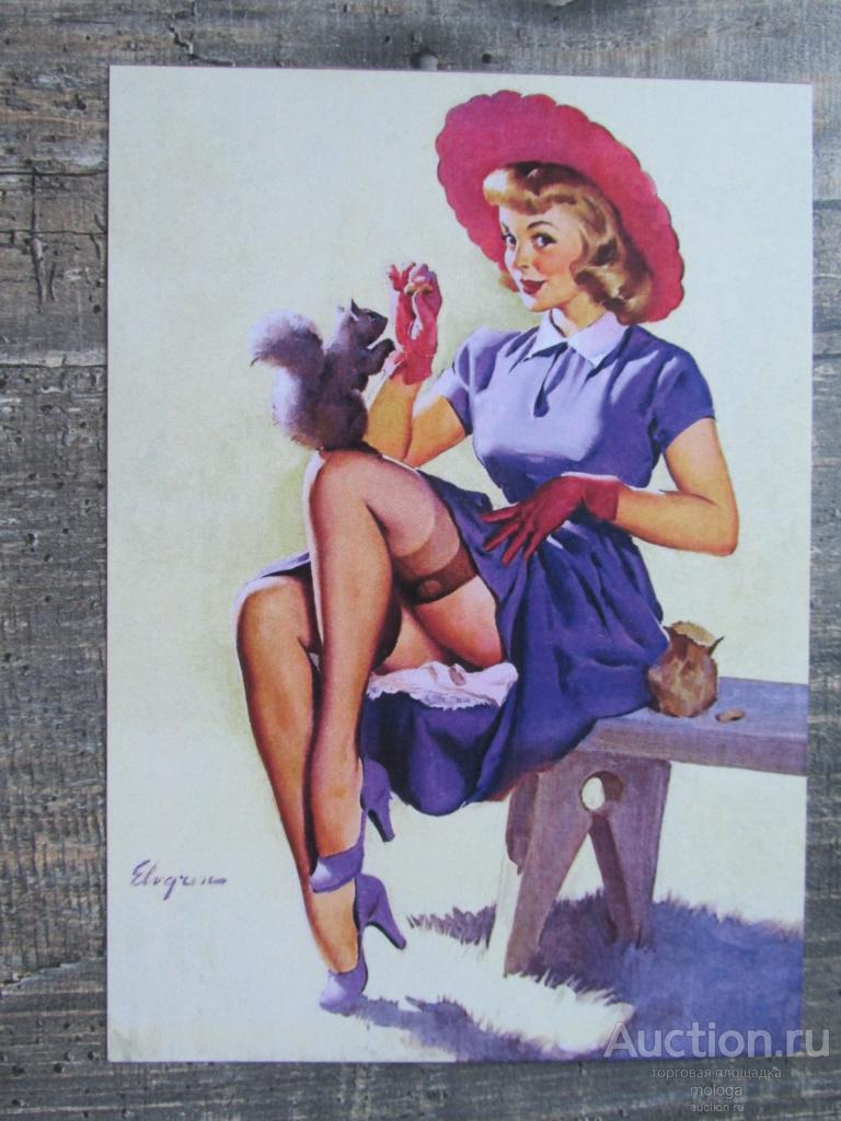 открытка эротика  пин-ап девушка  Джил Элвгрен ЭП-3 живопись