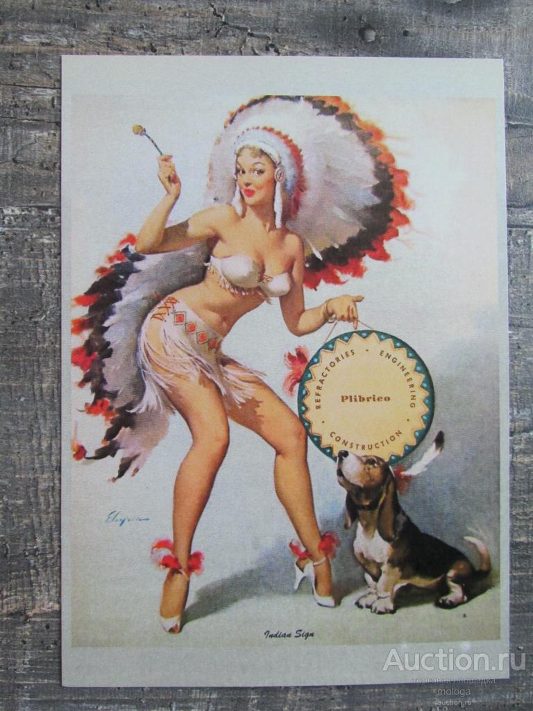 открытка эротика  пин-ап девушка индианка Джил Элвгрен ЭП-3 живопись