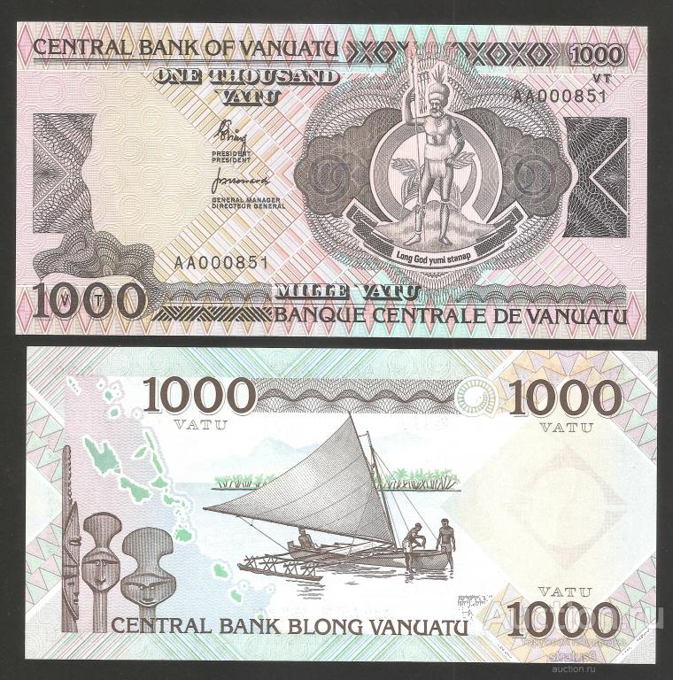 1000 вату Вануату 1989  P3  серия АА  короткий номер! редкая  UNC пресс