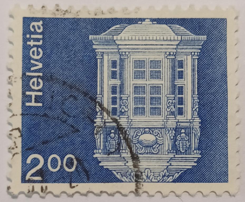 Марки_Швейцария, 2 Fr. - Швейцарский франк, 1974 год, Ориэль, Шаффхаузен, Гашёная;