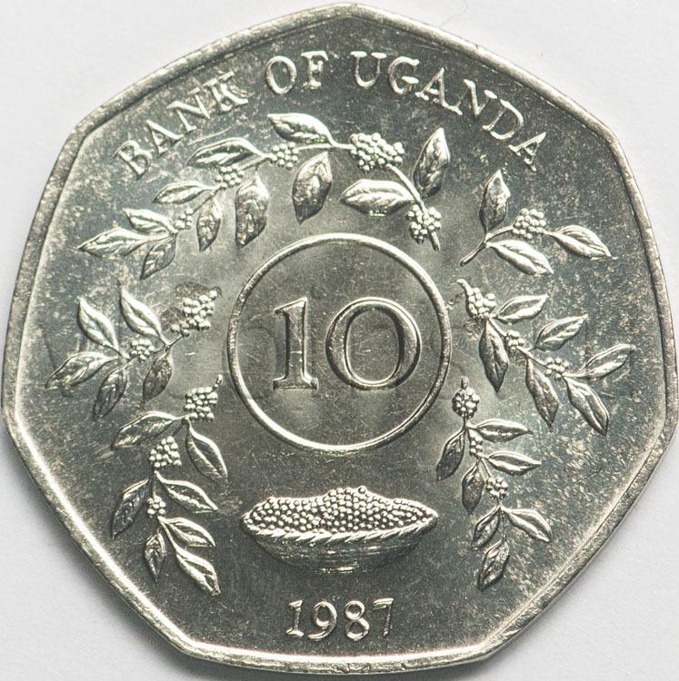 Уганда 10 шиллингов 1987 Герб UNC 88421