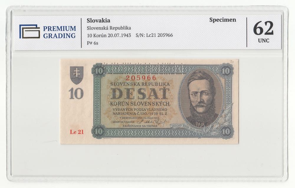 СЛОВАКИЯ 10 крон 1943 P6s UNC PG 62