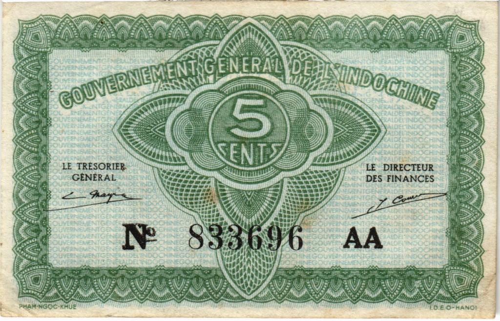 5 центов 1942 Французский Индокитай P. 88