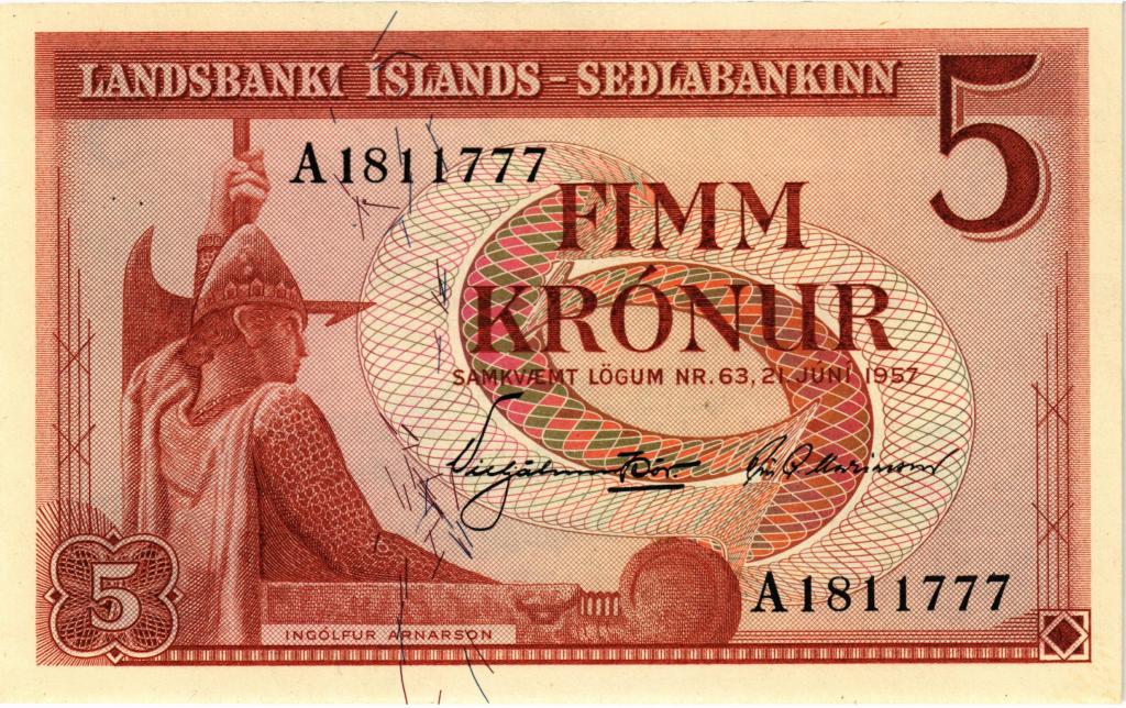 5 крон Исландия 1957 UNC