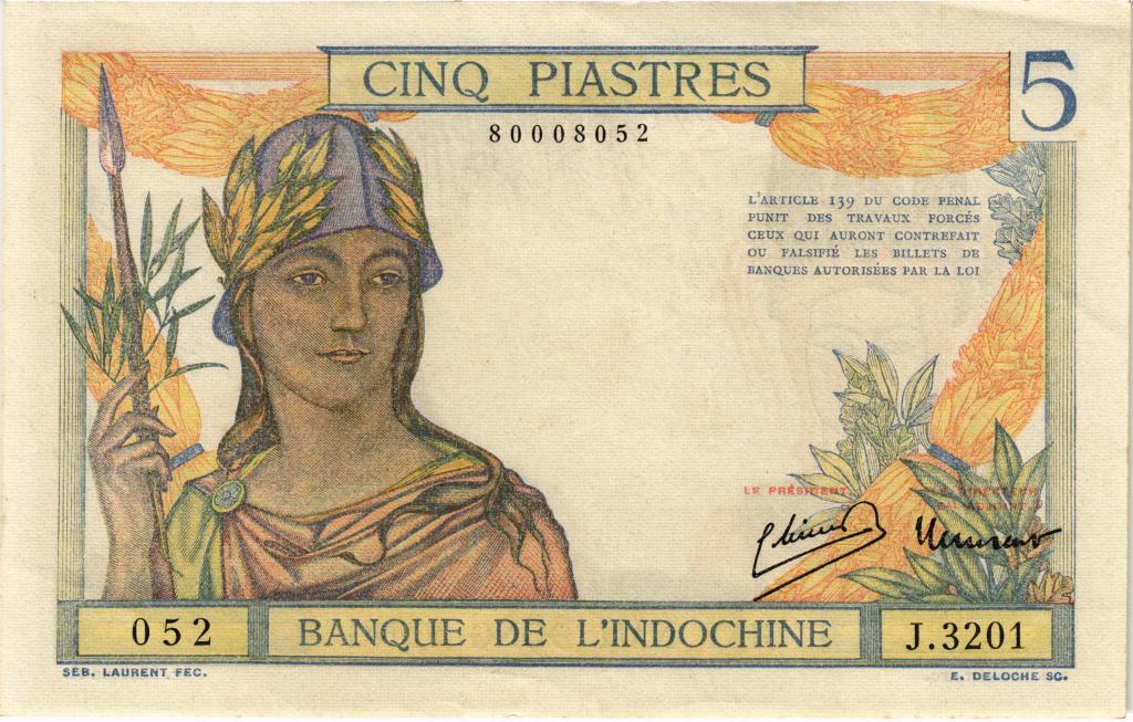 5 пиастр (1932-1939) 1932 Французский Индокитай aUNC P.55a