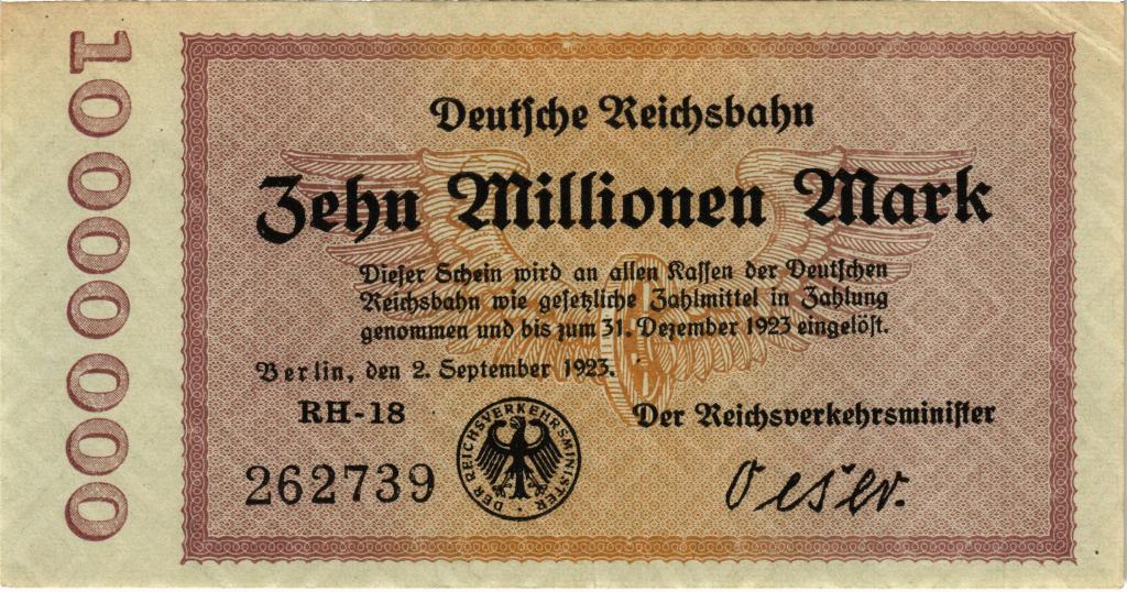 10000000 марок 1923 Германия Железные дороги Берлин P. S1014