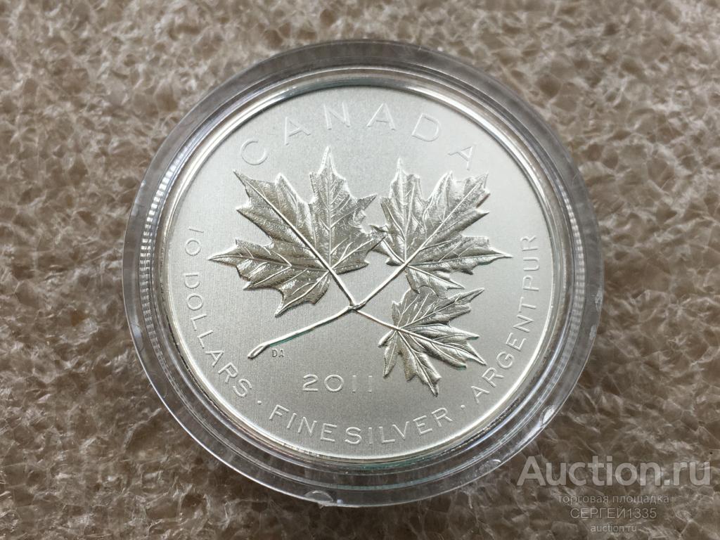 Канада 10 долларов 2011 Канадские кленовые листья Ветка с листьями СЕРЕБРО