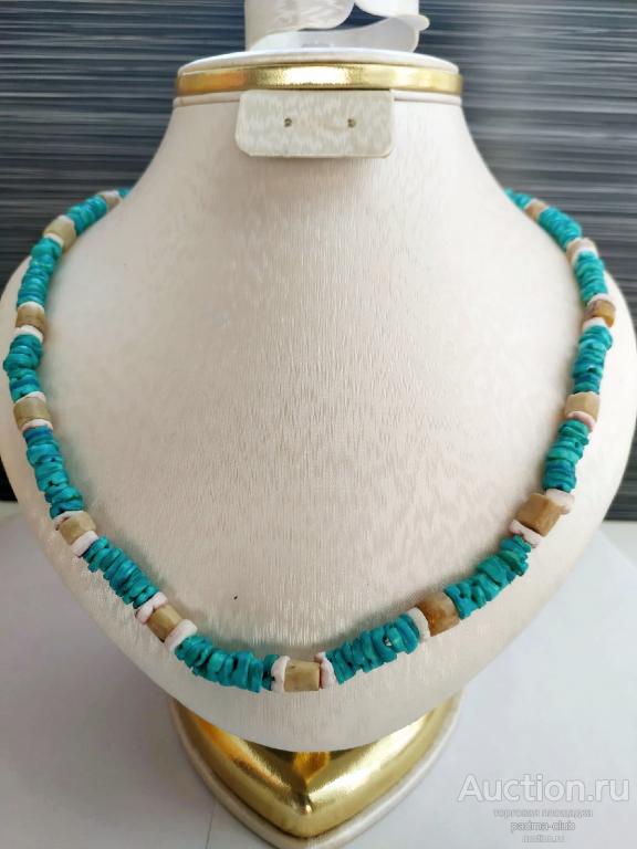 Красивое колье tribal из белого коралла Bamboo, тонированного бирюзой, США Навахо