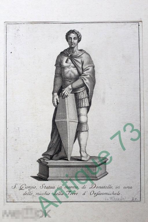 Cкульптура Святой Георгий работы Донателло Гравюра Италия Нач XVIII в