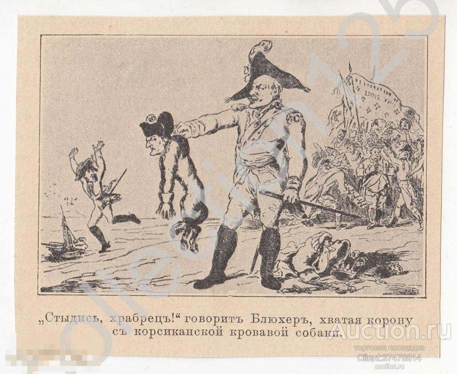 Дореволюционная литография. Блюхер. Война 1812г. Наполеон. Вырезка.