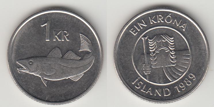 Исландия 1 крона 1989 М