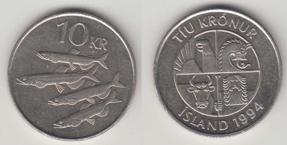 Исландия 10 крон 1994 М