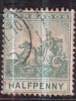 1892 -1909.  Барбадос. ½P. протекторат колония. Король. Mi:.
