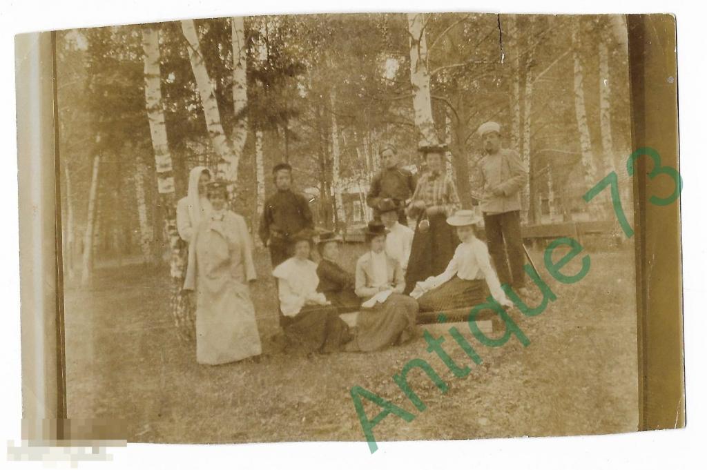 Дачная Фотография Групповой Портрет Дамы Винтажное платье Подписана 1904 год PLX