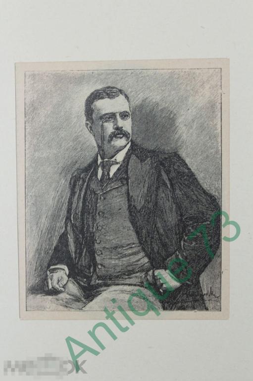 Портрет Т. Рузвельт Президент США  Гравюра из ж. Нива  Конец XIX в