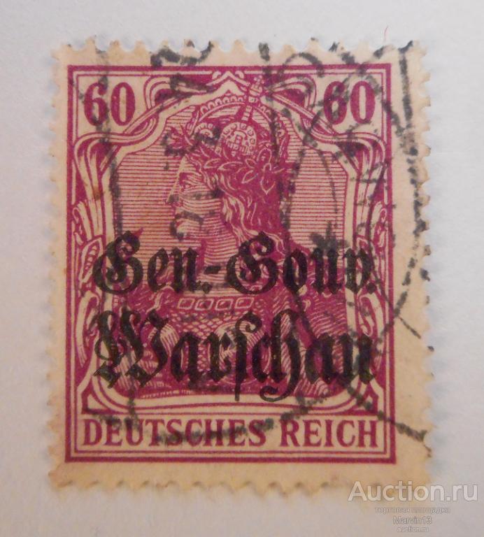 1916 год Германия Германская Империя  Марка 60 C  Немецкая Оккупация Польши