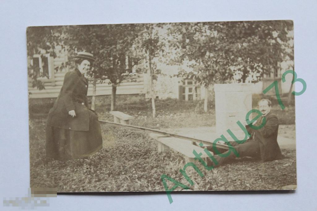 Господин и дама на качелях Фото Подписано 1909 г PLX