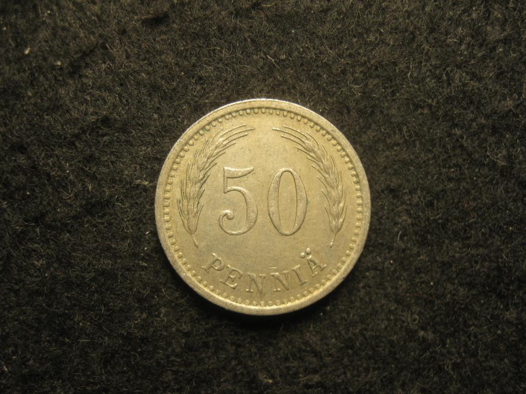 Финляндия 50 пенни, 1934 XF+, колосья, флора, геральдический лев, герб (4.25)