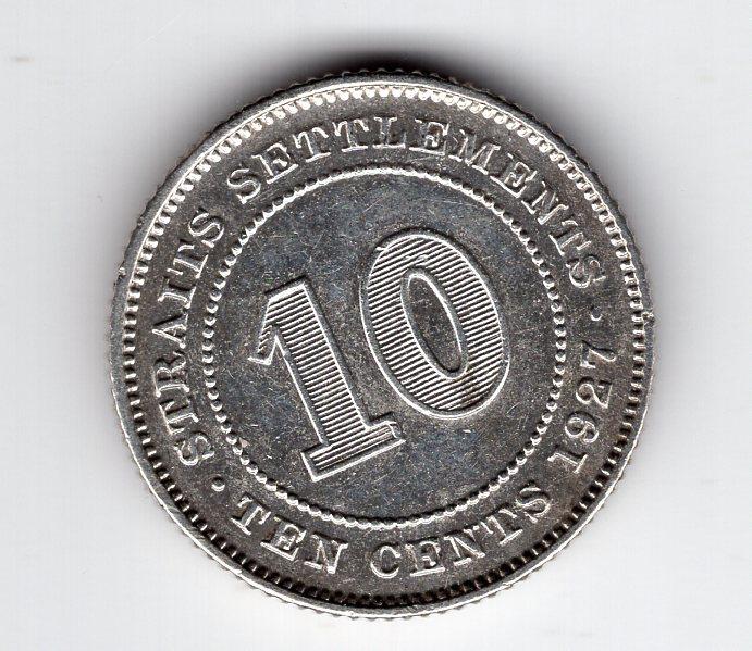 10 центов - Стрейтс Сеттлементс - 1927 - Георг V - серебро 600 - KM#29b