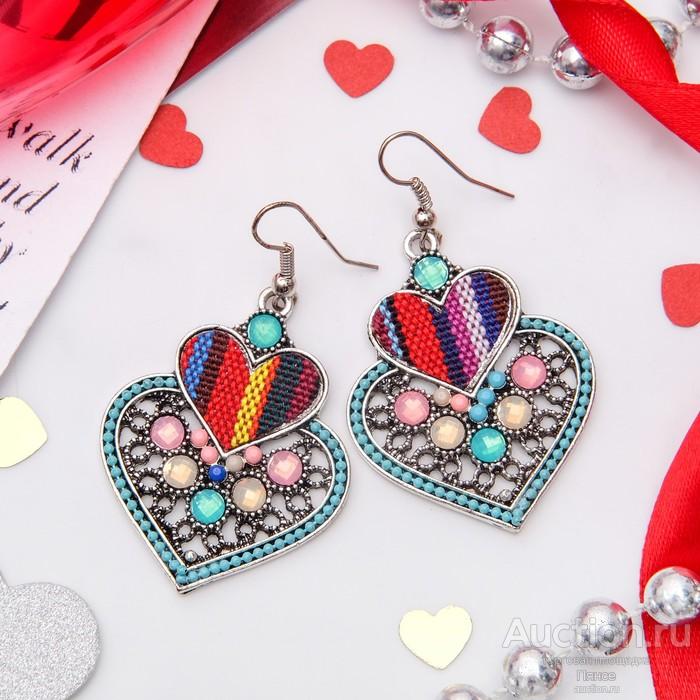 Серьги этника «Сердца» ажур, цветные. Новые.
