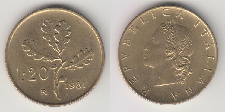 Италия 20 лир 1981 М