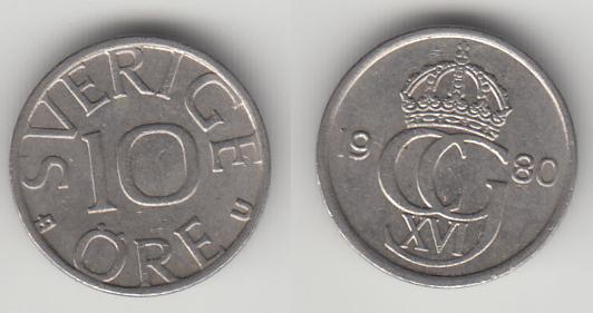 Швеция 10 эре 1980 М