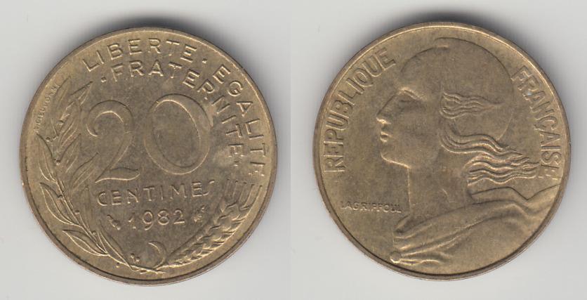 Франция 20 сантимов 1982 М