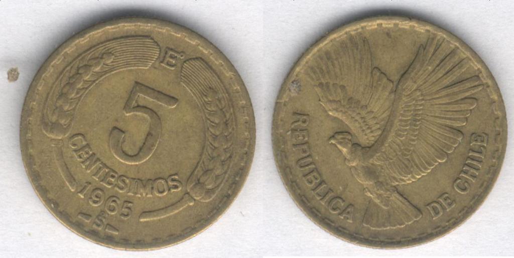 Монета Чили 5 сентесимо 1965 г. VF