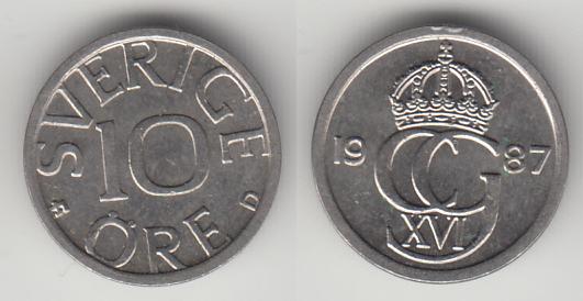 Швеция 10 эре 1987 М