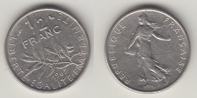 Франция 1/2 франка 1969 М
