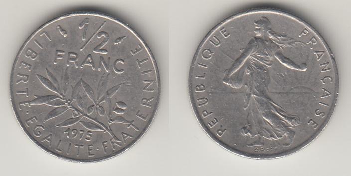 Франция 1/2 франка 1975 М